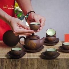 Bộ Ấm Trà Tử Sa Nâu Trăng Vàng