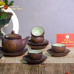 Bộ Ấm Trà Tử Sa Nâu Trăng Vàng