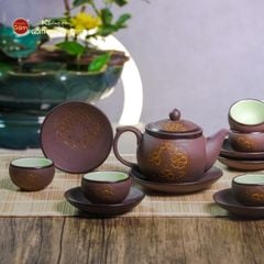 Bộ Ấm Trà Tử Sa Nâu Trăng Vàng