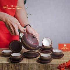 Bộ Ấm Trà Tử Sa Nâu Viền Vàng