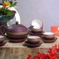 Bộ Ấm Trà Tử Sa Nâu Viền Vàng