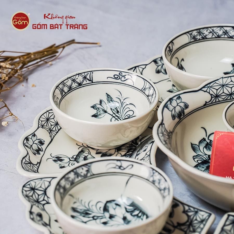 Bộ Bát Đĩa Hoa Mặt Trời Sen Tràm