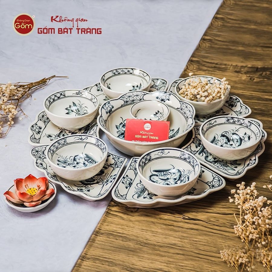 Bộ Bát Đĩa Hoa Mặt Trời Sen Tràm