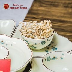 Bộ Bát Đĩa Hoa Mặt Trời Men Kem Hoa Đào Xanh