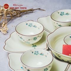 Bộ Bát Đĩa Hoa Mặt Trời Men Kem Hoa Đào Xanh