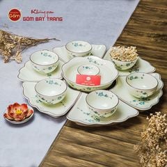 Bộ Bát Đĩa Hoa Mặt Trời Men Kem Hoa Đào Xanh