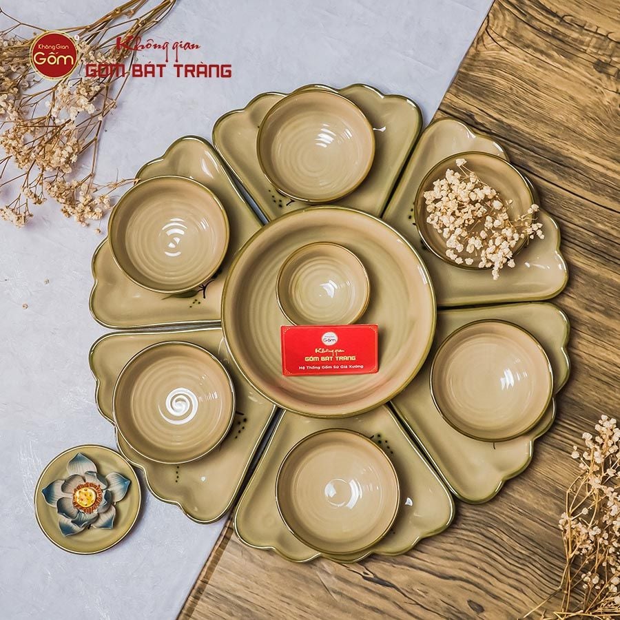 Bộ Bát Đĩa Hoa Mặt Trời Đào Chuồn