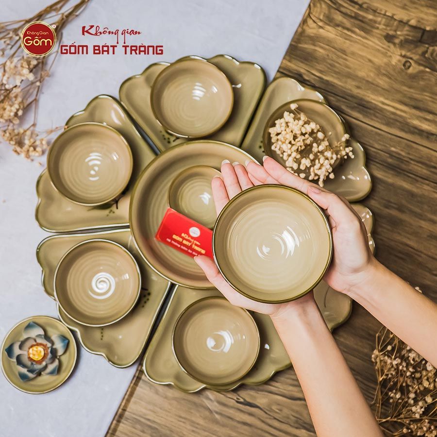 Bộ Bát Đĩa Hoa Mặt Trời Đào Chuồn