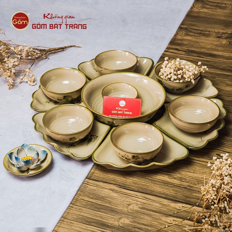 Bộ Bát Đĩa Hoa Mặt Trời Đào Chuồn