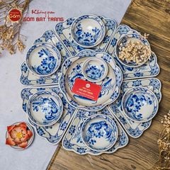 Bộ Bát Đĩa Hoa Mặt Trời Hoa Sen Xanh