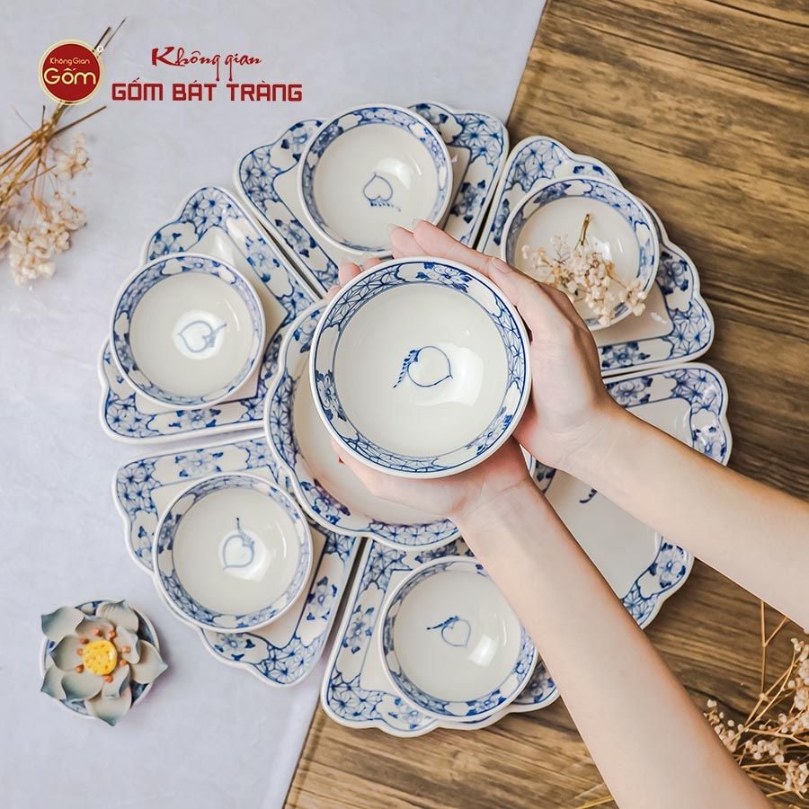 Bộ Bát Đĩa Hoa Mặt Trời Quả Đào