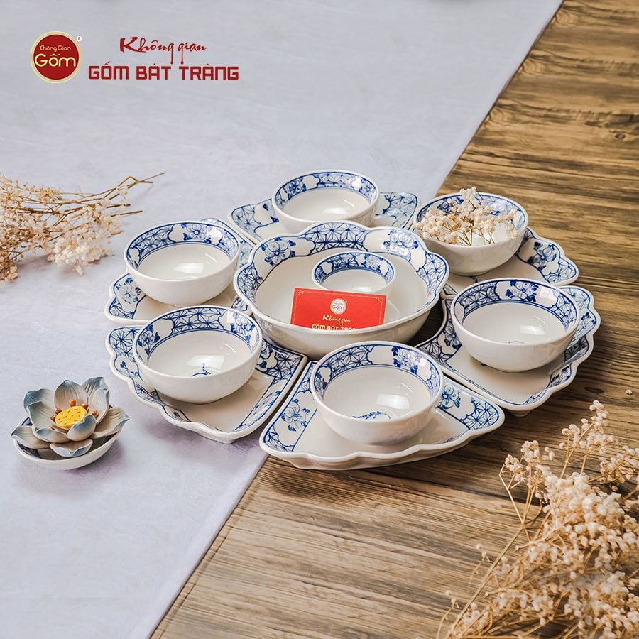 Bộ Bát Đĩa Hoa Mặt Trời Quả Đào