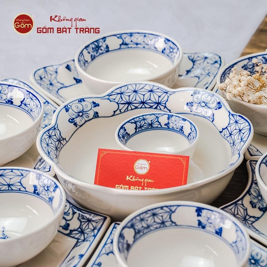 Bộ Bát Đĩa Hoa Mặt Trời Quả Đào