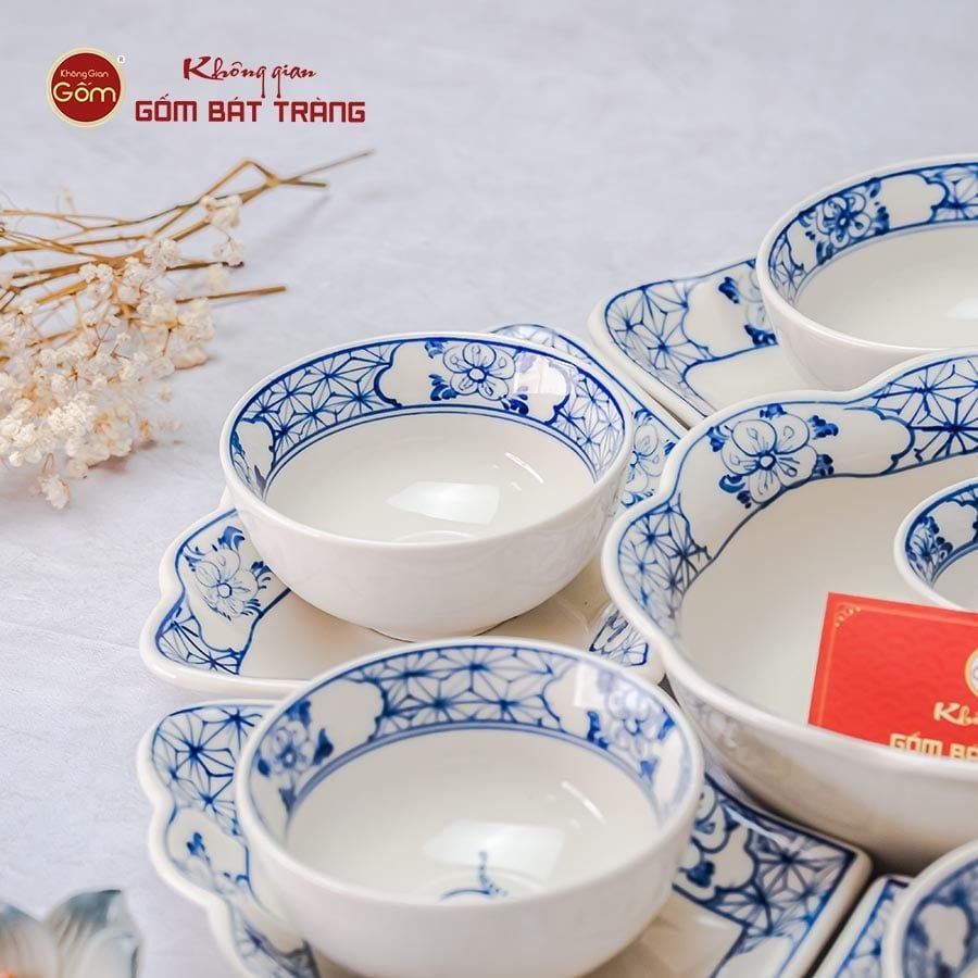 Bộ Bát Đĩa Hoa Mặt Trời Quả Đào