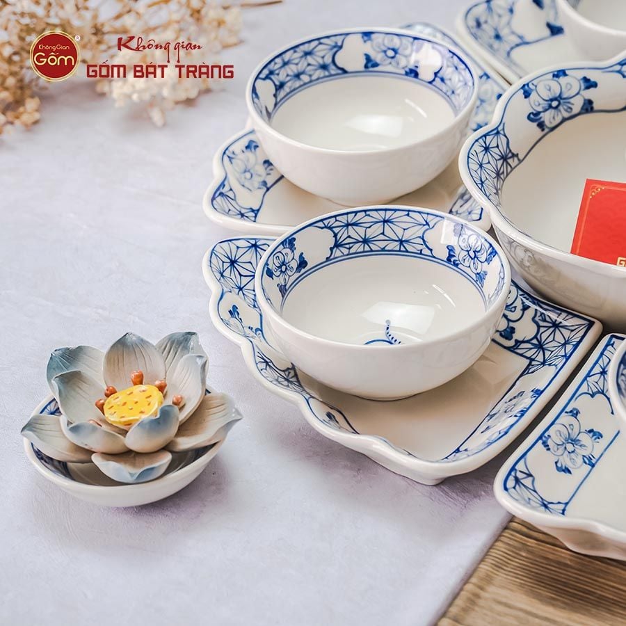 Bộ Bát Đĩa Hoa Mặt Trời Quả Đào