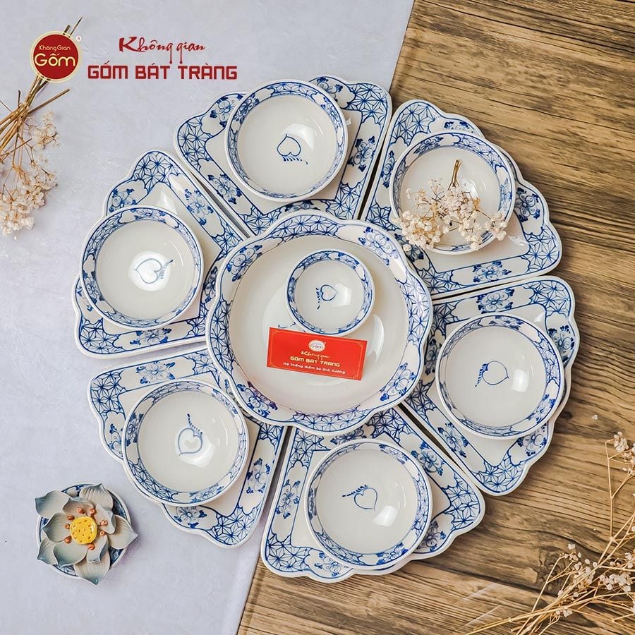 Bộ Bát Đĩa Hoa Mặt Trời Quả Đào