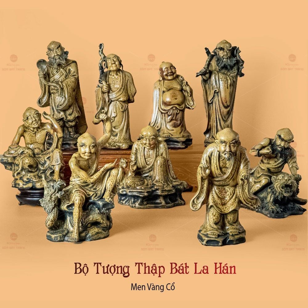 Bộ Tượng Thập Bát La Hán Men Vàng Cổ