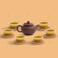 Bộ trà Thổ Hoa chén lưu ly lùn