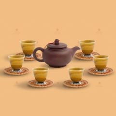 Bộ trà Thổ Hoa chén lưu ly cao