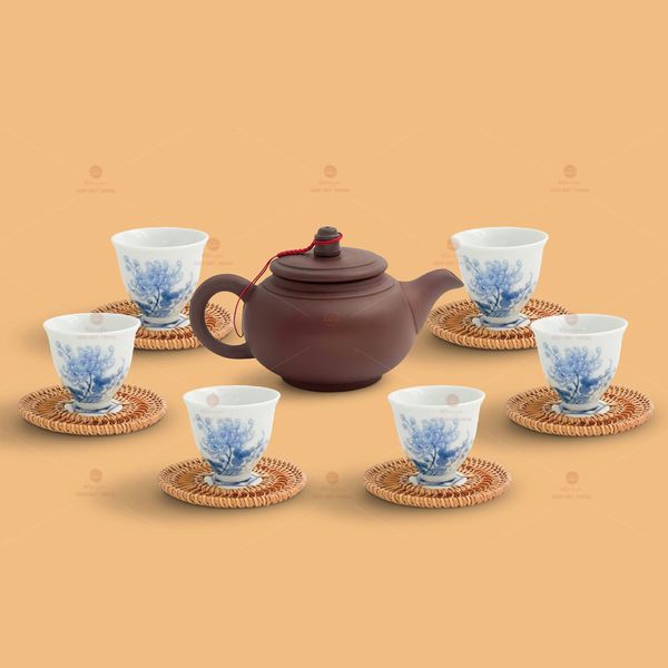 Bộ trà Thổ Hoa chén sứ cao