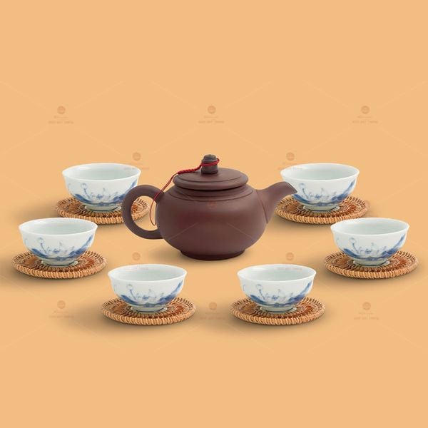 Bộ trà Thổ Hoa chén sứ lùn