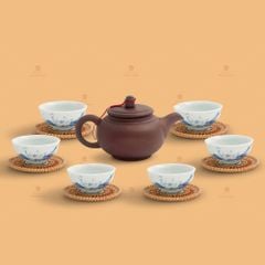 Bộ trà Thổ Hoa chén sứ lùn