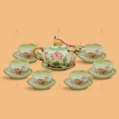 Bộ trà Mục đồng cưỡi trâu men ngọc vẽ sen