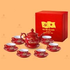 Bộ Trà Đài Các Men Đỏ Thuận Buồm Xuôi Gió Kẻ Vàng