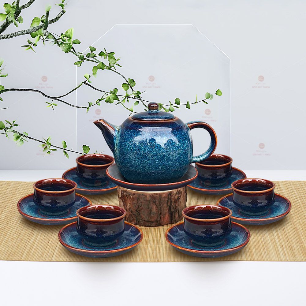 Bộ trà dáng quả bưởi men hoả biến