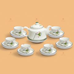 Bộ trà dáng siêu men ngà đài sen vẽ tay