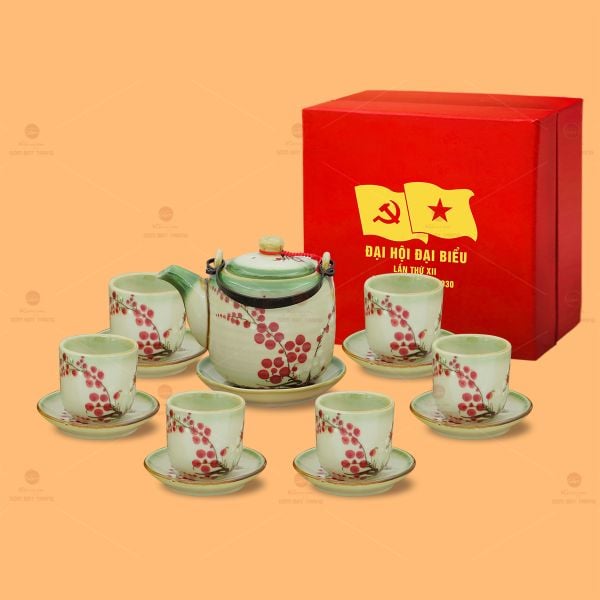 Bộ Trà Dáng Tròn Vẽ Hoa Đào