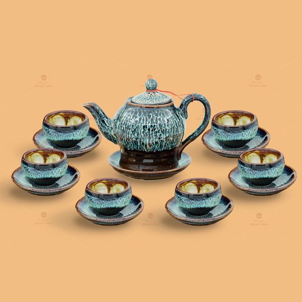 Bộ trà dáng quả dừa men hoả biến