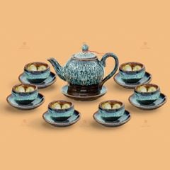 Bộ trà dáng quả dừa men hoả biến