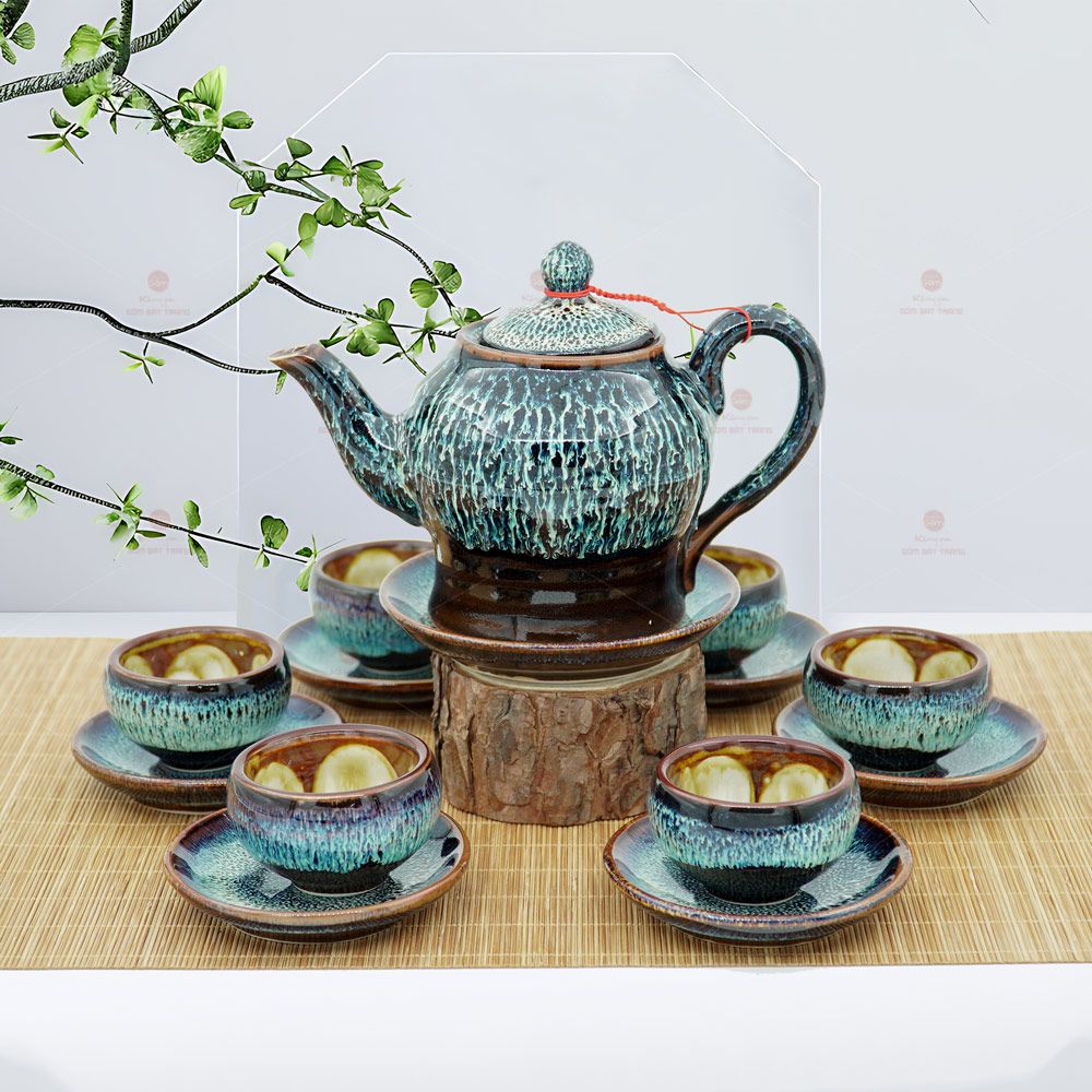 Bộ trà dáng quả dừa men hoả biến