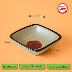 Chén Mắm Vuông Hoa Sứ Đỏ