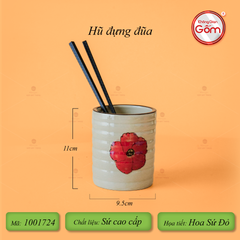 Bộ Bát Đĩa Bát Tràng Hoa Sứ Đỏ