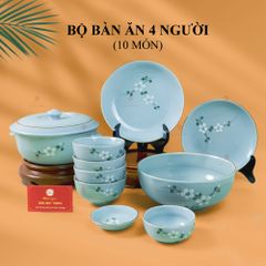 Bộ Bàn Ăn 4 Người (10 món) Men Ngọc Hoa Đào Trắng