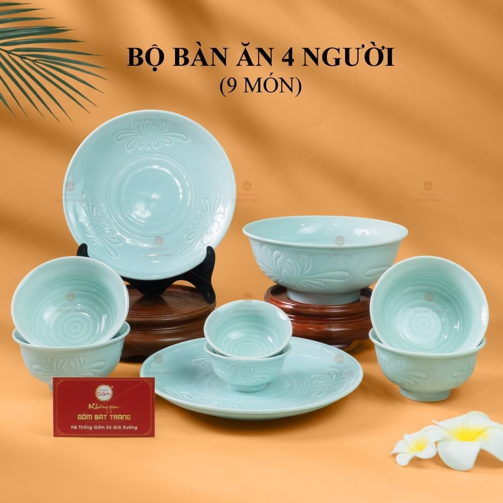 Bộ Bàn Ăn 4 Người (9 Món) Men Ngọc Vân Hoa Cúc