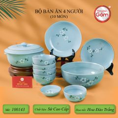 Bộ Bàn Ăn 4 Người (10 món) Men Ngọc Hoa Đào Trắng