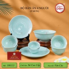 Bộ Bàn Ăn 4 Người (9 Món) Men Ngọc Vân Hoa Cúc
