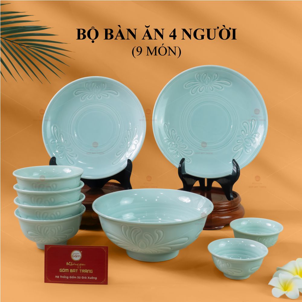 Bộ Bàn Ăn 4 Người (9 Món) Men Ngọc Vân Hoa Cúc