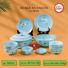 Bộ Bàn Ăn 4 Người (10 món) Men Ngọc Hoa Đào Trắng