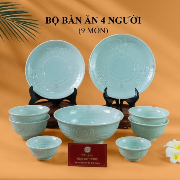 Bộ Bàn Ăn 4 Người (9 Món) Men Ngọc Vân Hoa Cúc