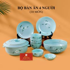 Bộ Bàn Ăn 4 Người (10 món) Men Ngọc Hoa Đào Trắng