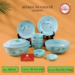 Bộ Bàn Ăn 4 Người (10 món) Men Ngọc Hoa Đào Trắng