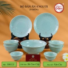 Bộ Bàn Ăn 4 Người (9 Món) Men Ngọc Vân Hoa Cúc