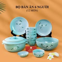 Bộ Bàn Ăn 6 Người (12 món) Men Ngọc Hoa Đào Trắng
