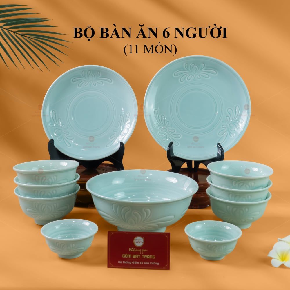 Bộ Bàn Ăn 6 Người (11 Món) Men Ngọc Vân Hoa Cúc