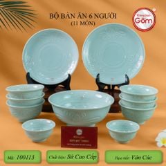Bộ Bàn Ăn 6 Người (11 Món) Men Ngọc Vân Hoa Cúc