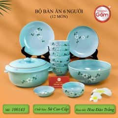 Bộ Bàn Ăn 6 Người (12 món) Men Ngọc Hoa Đào Trắng
